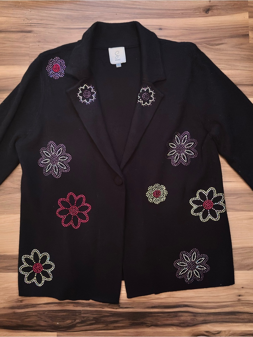 🌼 Sioni Black Floral Crystal-Embellished Blazer. XL Never worn. FAB-U-LOUS!